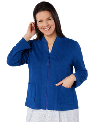 Women's Waffle Lightweight Long Sleeve Zip Bedjacket with Front Pockets