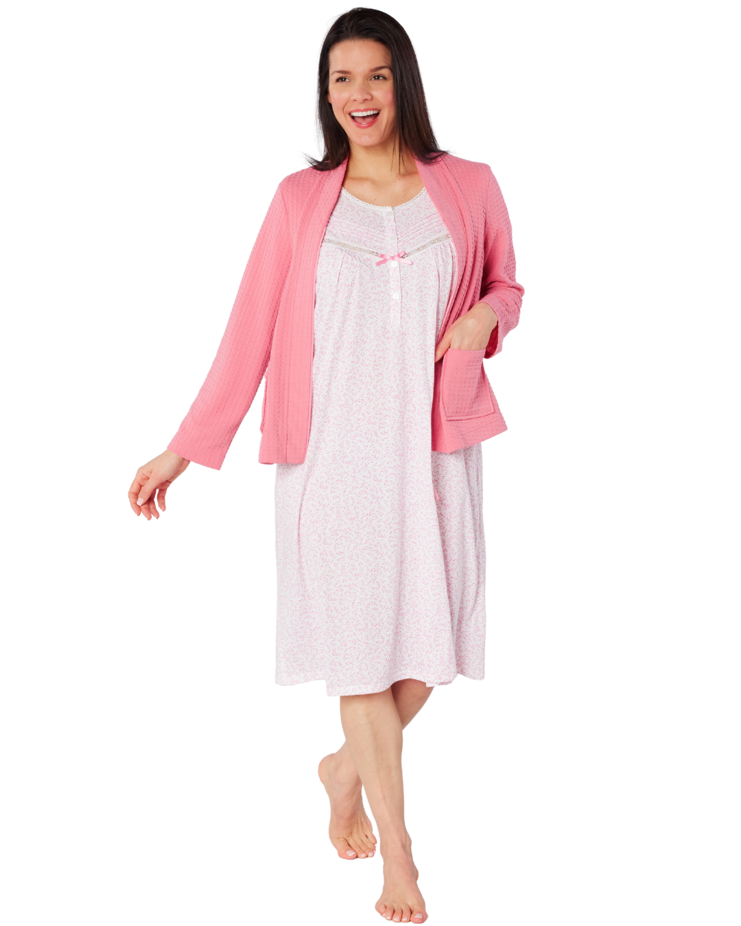 Women's Waffle Lightweight Long Sleeve Zip Bedjacket with Front Pockets