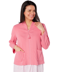 Women's Waffle Lightweight Long Sleeve Zip Bedjacket with Front Pockets