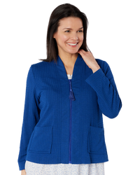 Women's Waffle Lightweight Long Sleeve Zip Bedjacket with Front Pockets