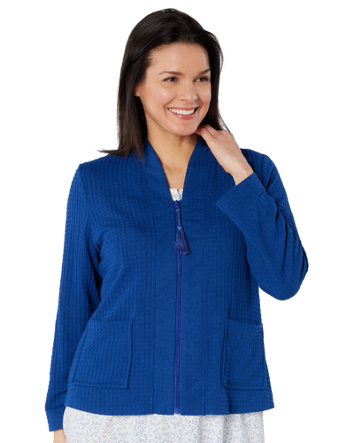 Women's Waffle Lightweight Long Sleeve Zip Bedjacket with Front Pockets