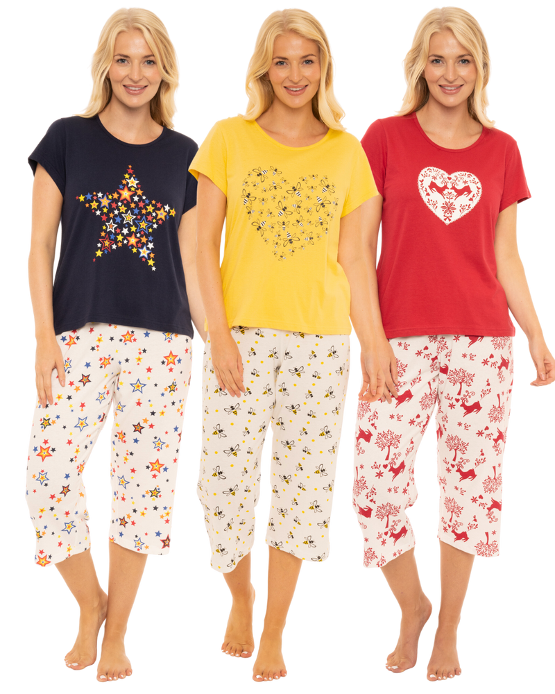 Women's Rainbow Star 100% Cotton Short Sleeved Cropped Leg Pyjamas