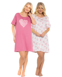 Pack of 2 Raspberry Heart 100% Cotton Nightshirts