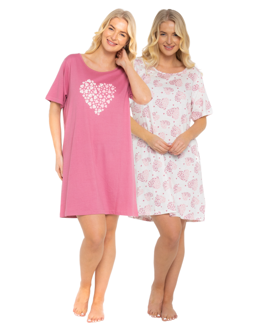 Pack of 2 Raspberry Heart 100% Cotton Nightshirts