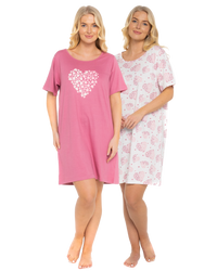 Pack of 2 Raspberry Heart 100% Cotton Nightshirts
