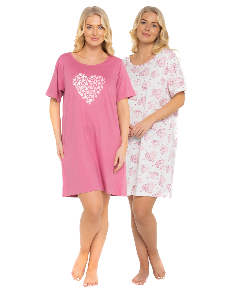 Pack of 2 Raspberry Heart 100% Cotton Nightshirts