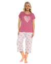 Women's Raspberry Heart 100% Cotton Short Sleeved Crop Leg Pyjamas