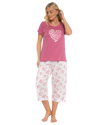 Women's Raspberry Heart 100% Cotton Short Sleeved Crop Leg Pyjamas