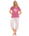 Women's Raspberry Heart 100% Cotton Short Sleeved Crop Leg Pyjamas