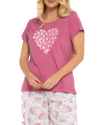 Women's Raspberry Heart 100% Cotton Short Sleeved Crop Leg Pyjamas