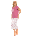 Women's Raspberry Heart 100% Cotton Short Sleeved Crop Leg Pyjamas