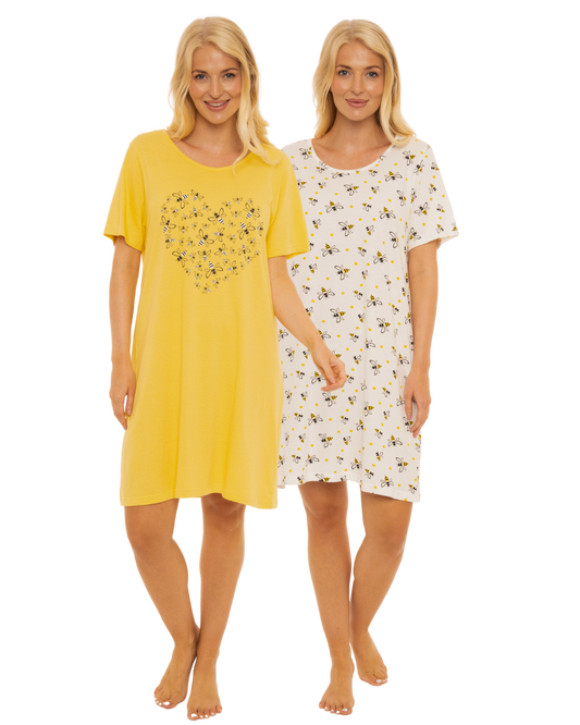 Pack of 2 Yellow Bee 100% Cotton Nightshirts