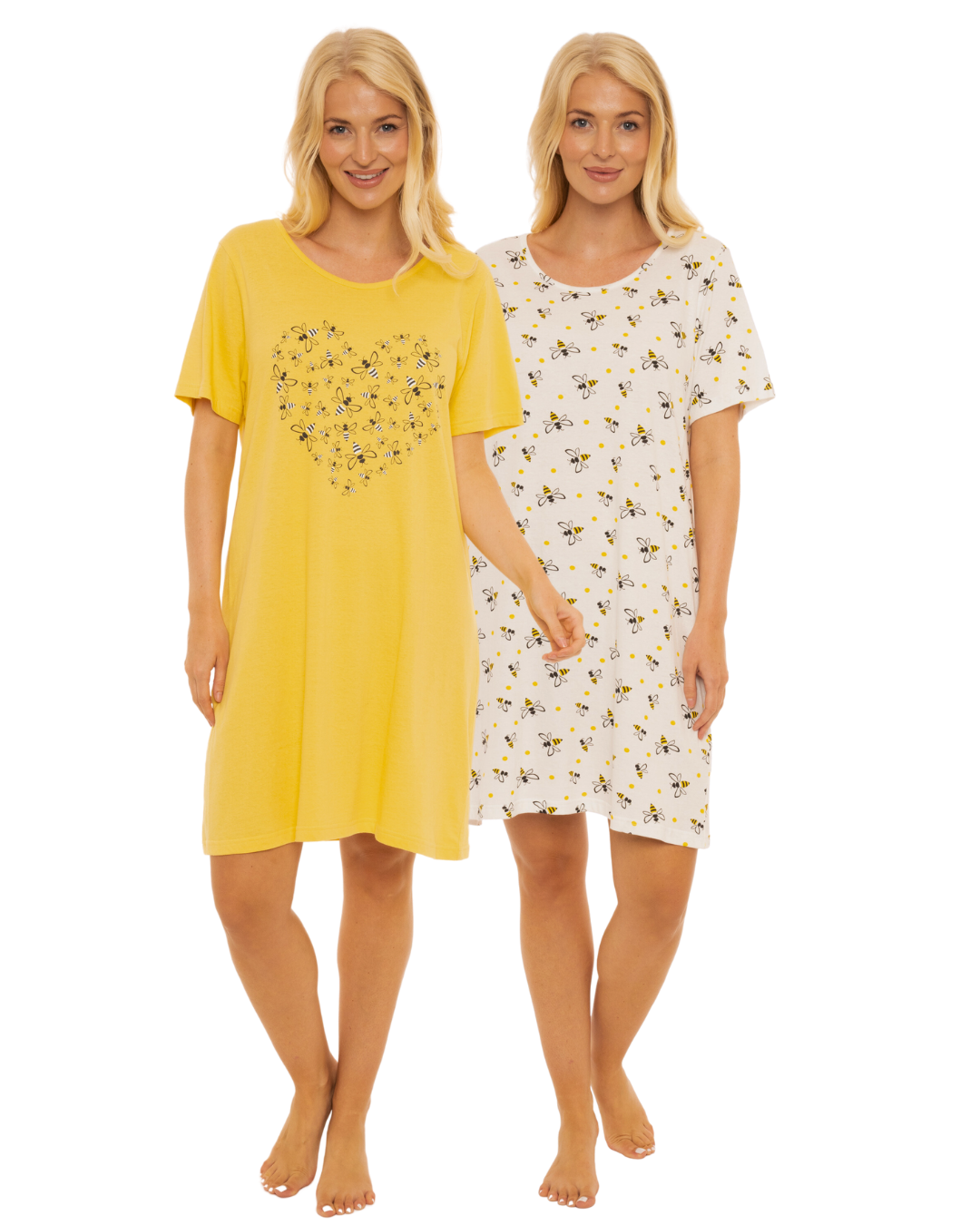 Women's 100% Cotton Pack of 2 Yellow Bee Nightshirts