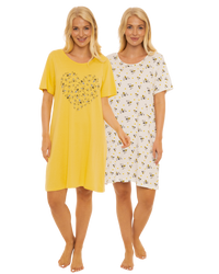 Women's 100% Cotton Pack of 2 Yellow Bee Nightshirts