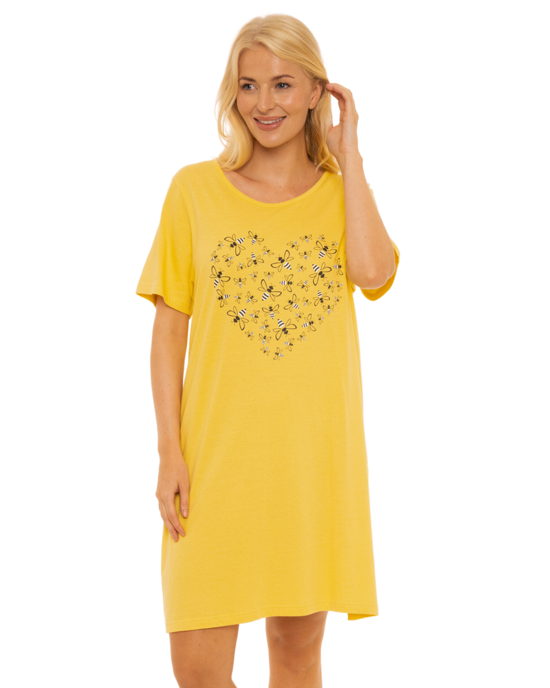 Women's 100% Cotton Pack of 2 Yellow Bee Nightshirts
