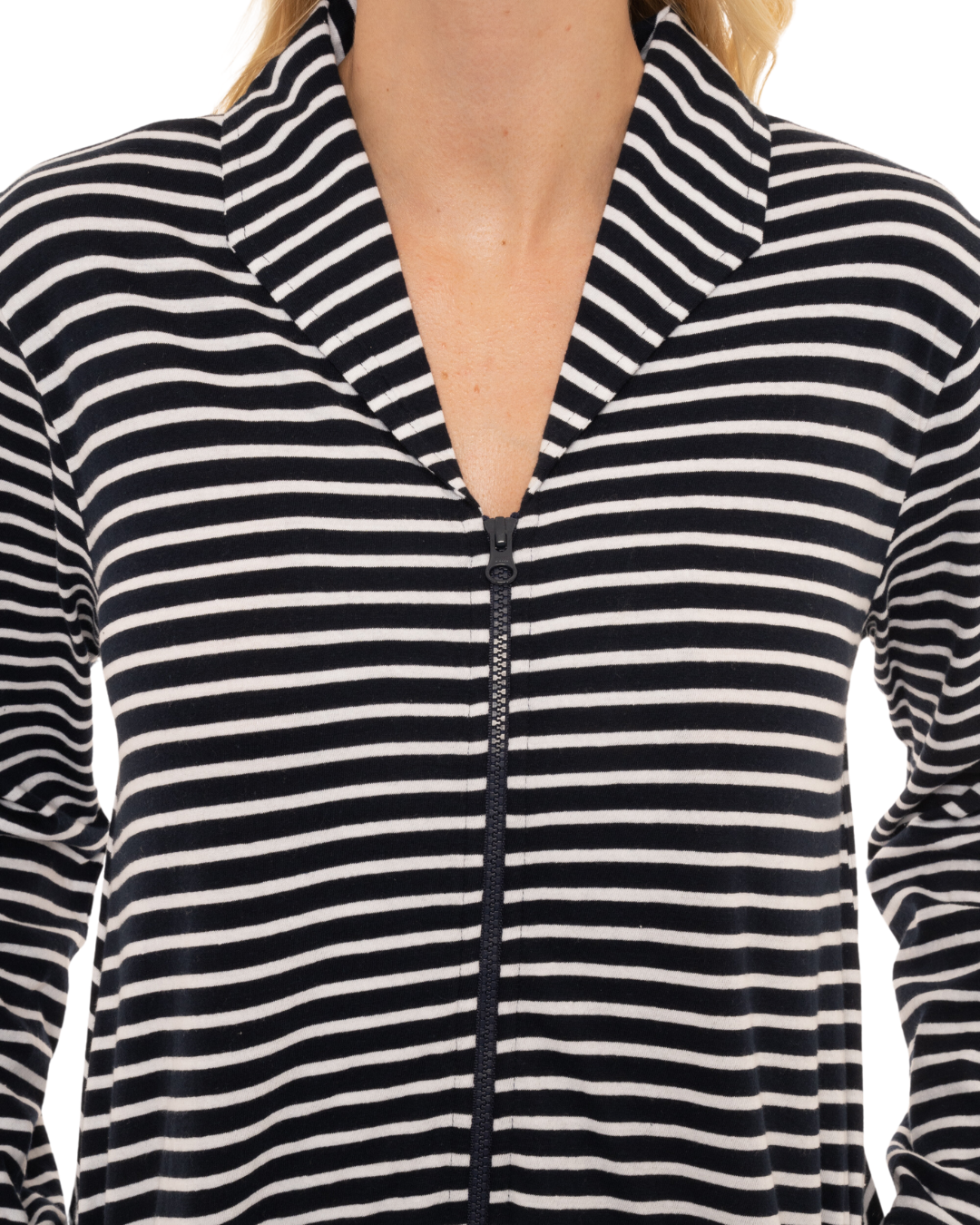 Women's 100% Cotton Lightweight Stripe Zip Dressing Gown with Side Pockets