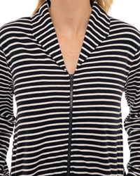 Women's 100% Cotton Lightweight Stripe Zip Dressing Gown with Side Pockets