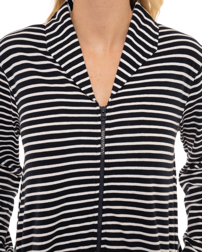 Women's 100% Cotton Lightweight Stripe Zip Dressing Gown with Side Pockets