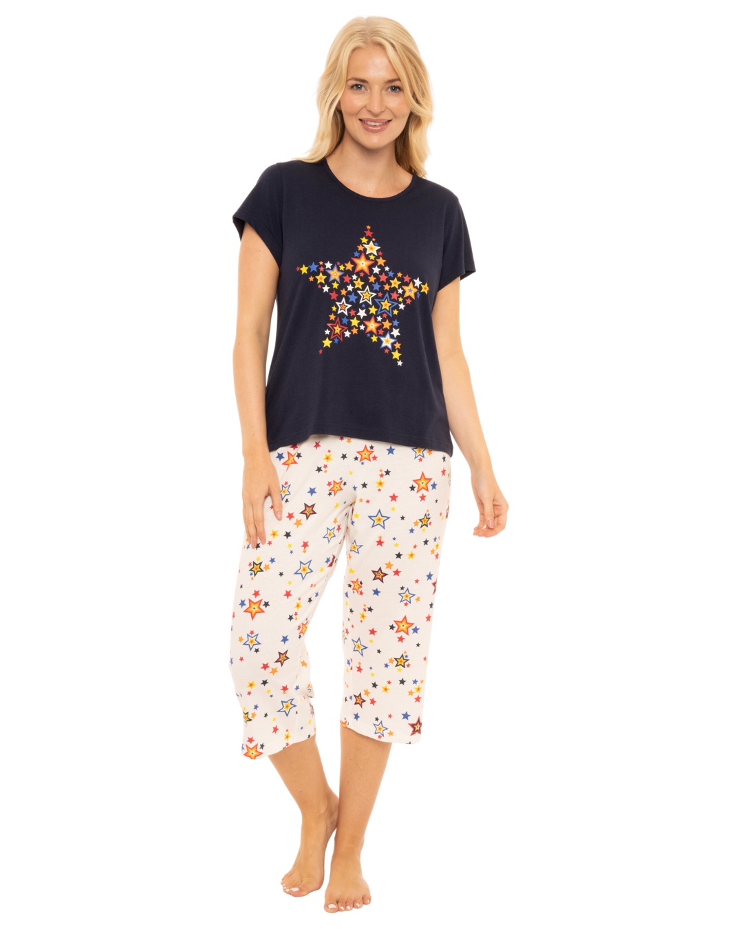 Women's Rainbow Star 100% Cotton Short Sleeved Cropped Leg Pyjamas