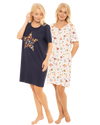 Women's 100% Cotton Pack of 2 Rainbow Star Nightshirts