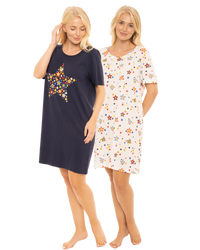 Women's 100% Cotton Pack of 2 Rainbow Star Nightshirts