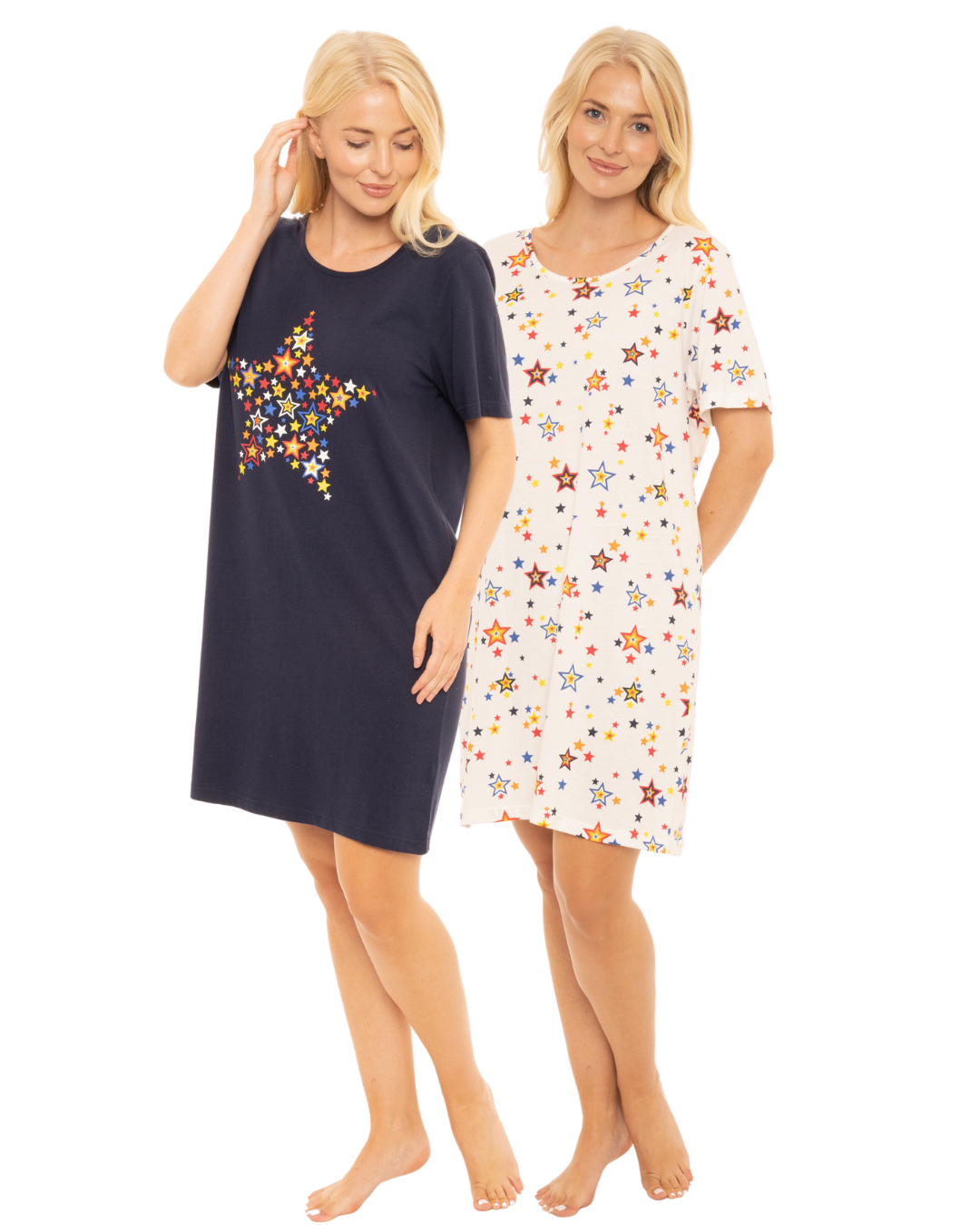 Women's 100% Cotton Pack of 2 Rainbow Star Nightshirts