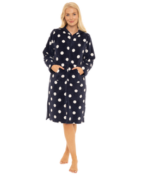 Women's Spot Fleece Full Zip Hooded Lounger Dressing Gown
