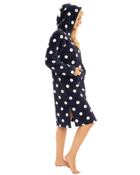 Women's Spot Fleece Full Zip Hooded Lounger Dressing Gown