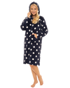 Women's Spot Fleece Full Zip Hooded Lounger Dressing Gown