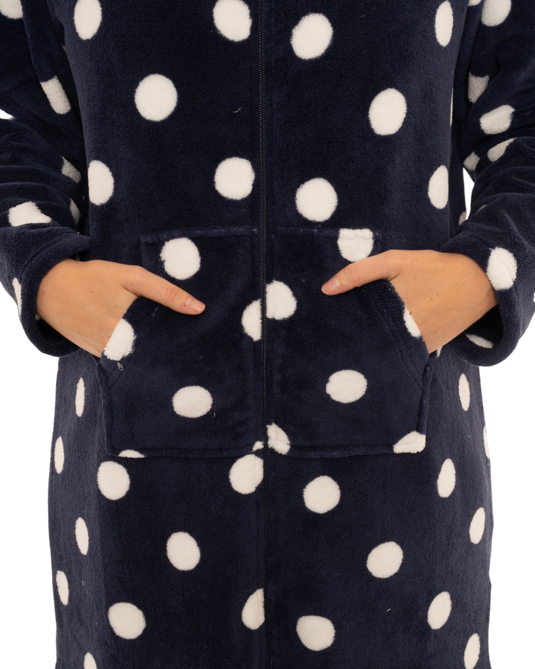 Women's Spot Fleece Full Zip Hooded Lounger Dressing Gown