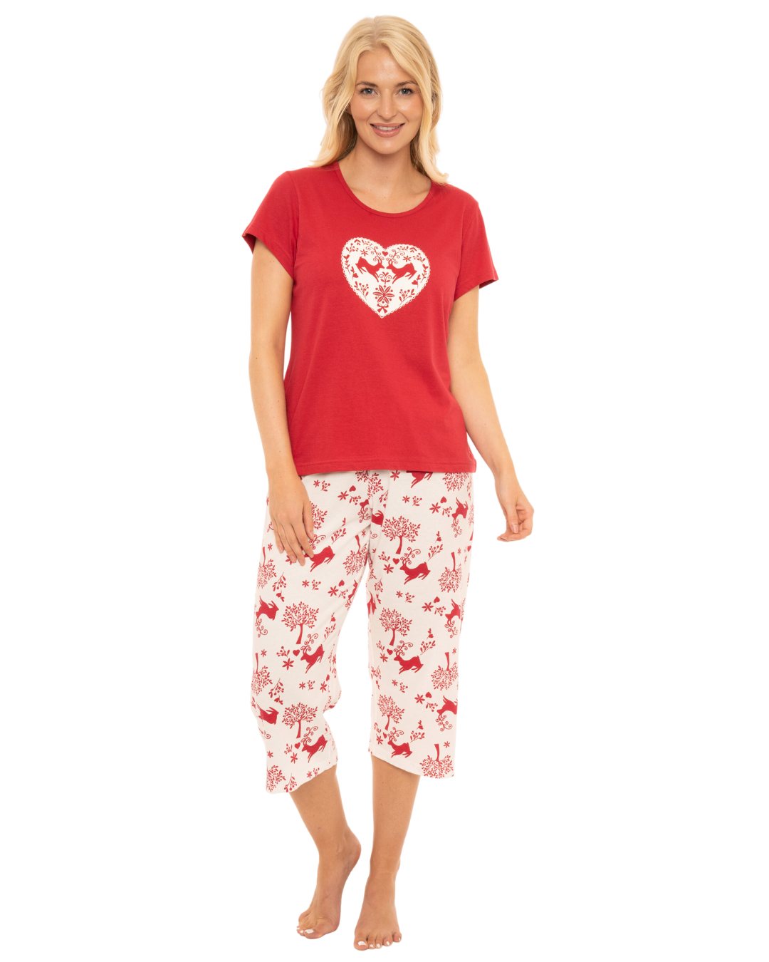 Women's Winter Stag 100% Cotton Short Sleeved Cropped Leg Pyjamas