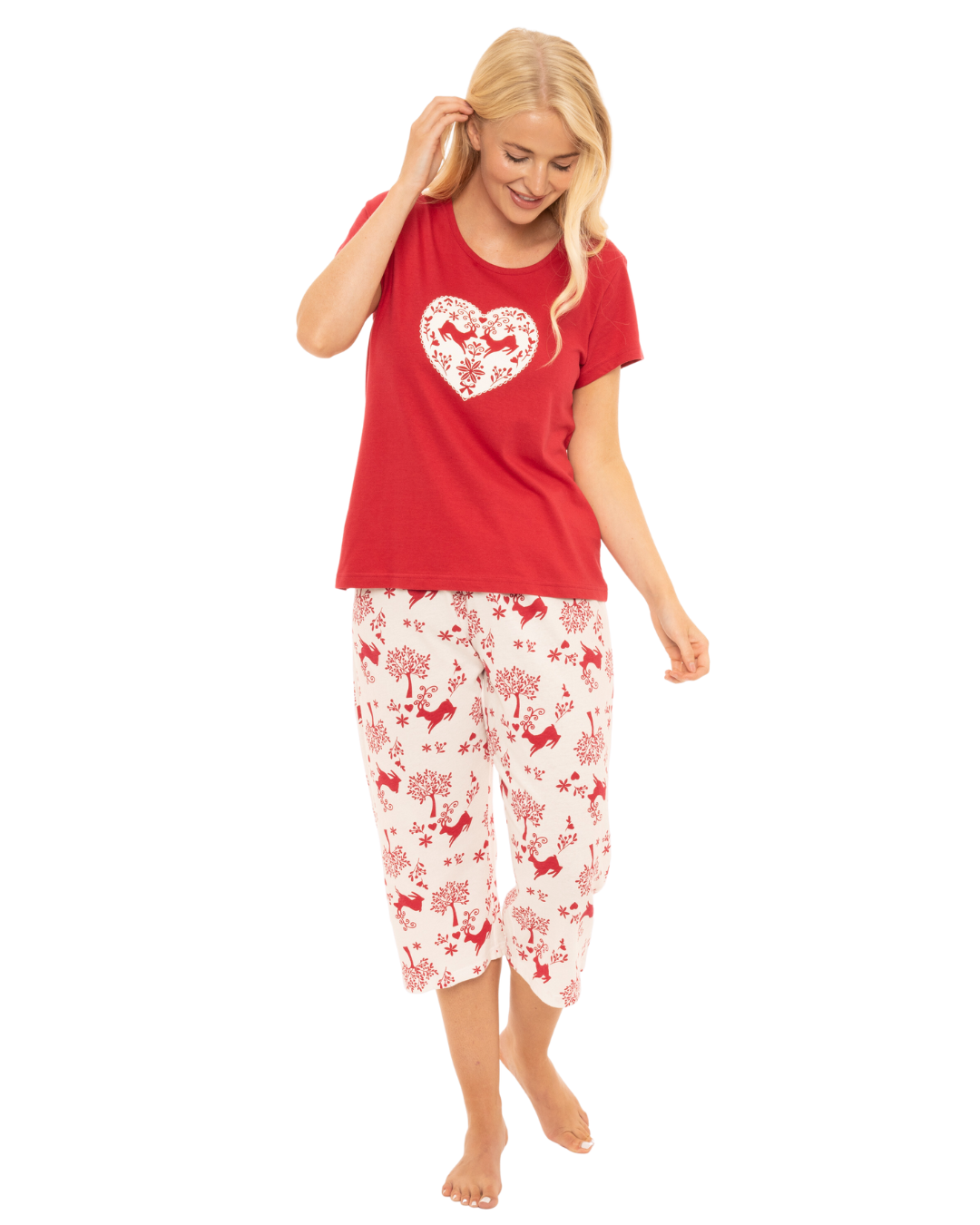 Women's Winter Stag 100% Cotton Short Sleeved Cropped Leg Pyjamas
