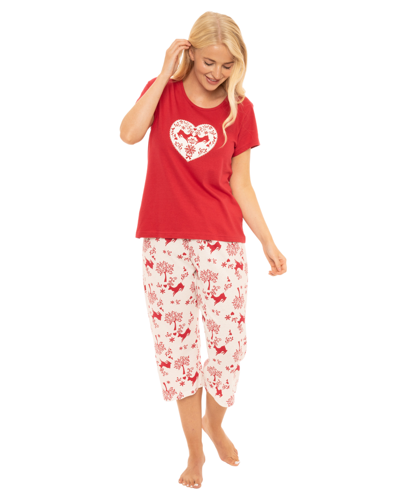 Women's Winter Stag 100% Cotton Short Sleeved Cropped Leg Pyjamas