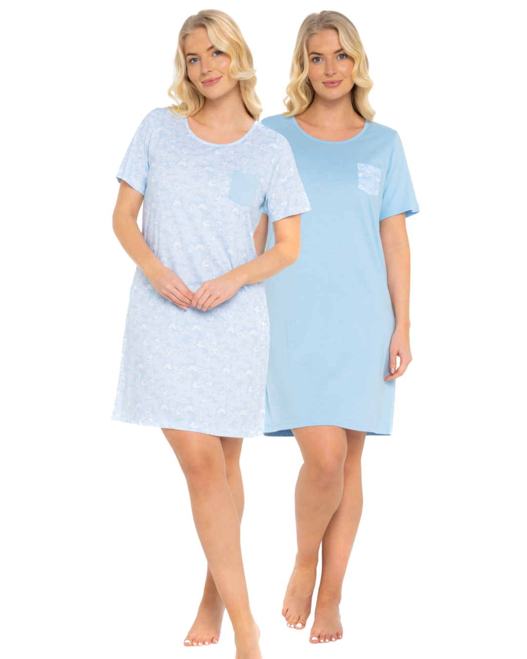 Pack of 2 Soft Blue Lace Butterfly 100% Cotton Nightshirts