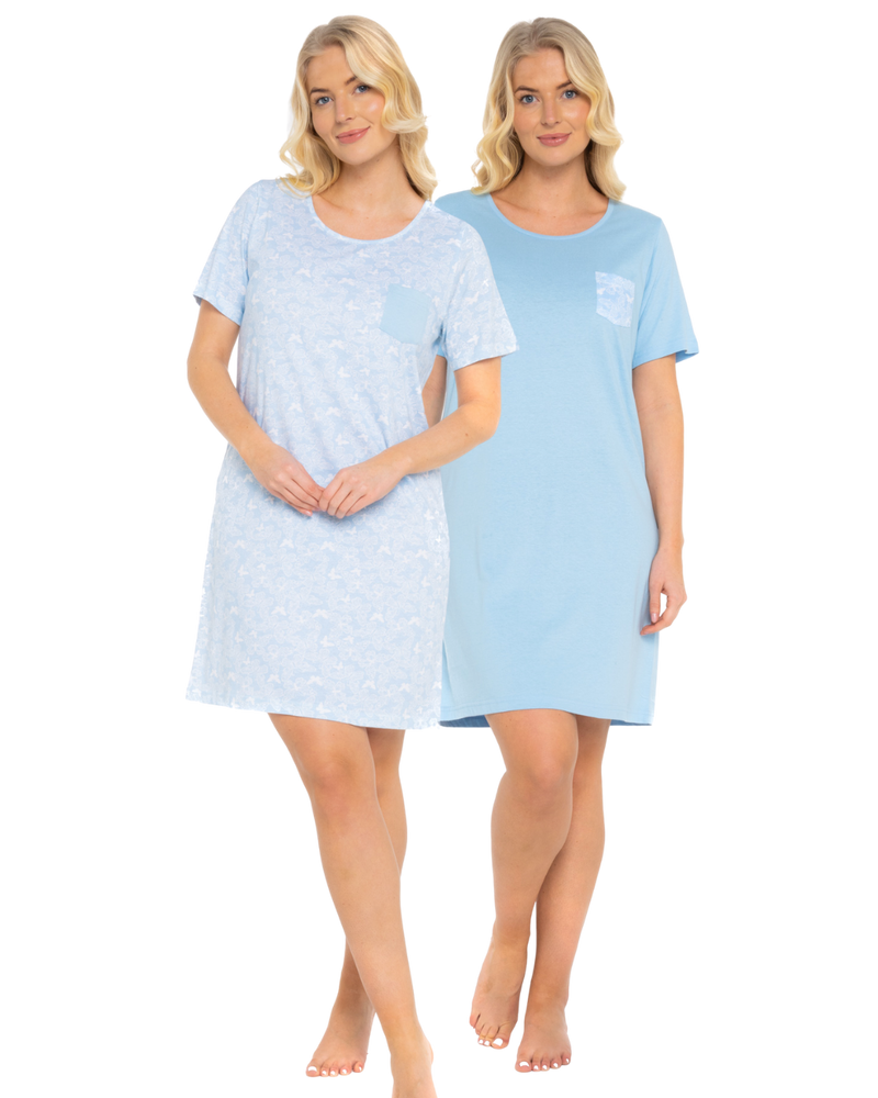 Pack of 2 Soft Blue Lace Butterfly 100% Cotton Nightshirts