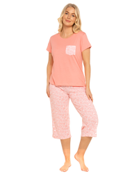 Women's Coral Lace Butterfly 100% Cotton Short Sleeved Cropped Leg Pyjamas