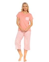 Women's Coral Lace Butterfly 100% Cotton Short Sleeved Cropped Leg Pyjamas