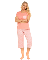 Women's Coral Lace Butterfly 100% Cotton Short Sleeved Cropped Leg Pyjamas