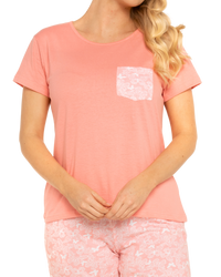 Women's Coral Lace Butterfly 100% Cotton Short Sleeved Cropped Leg Pyjamas