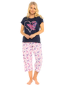 Navy Summer Heart Women's 100% Cotton Short Sleeved Cropped Leg Pyjamas