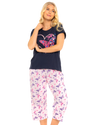 Navy Summer Heart Women's 100% Cotton Short Sleeved Cropped Leg Pyjamas