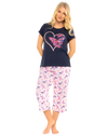 Navy Summer Heart Women's 100% Cotton Short Sleeved Cropped Leg Pyjamas