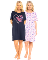 Women's 100% Cotton Pack of 2 Navy Summer Heart Nightshirts