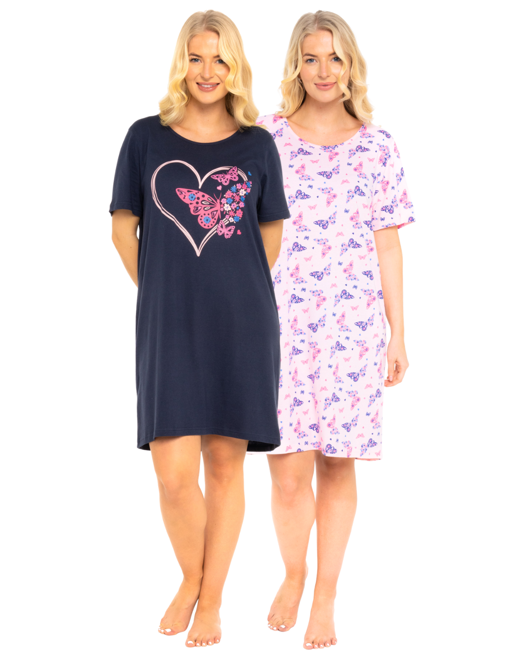 Pack of 2 Navy Sumer Heart 100% Cotton Nightshirts