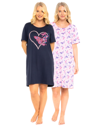 Women's 100% Cotton Pack of 2 Navy Summer Heart Nightshirts