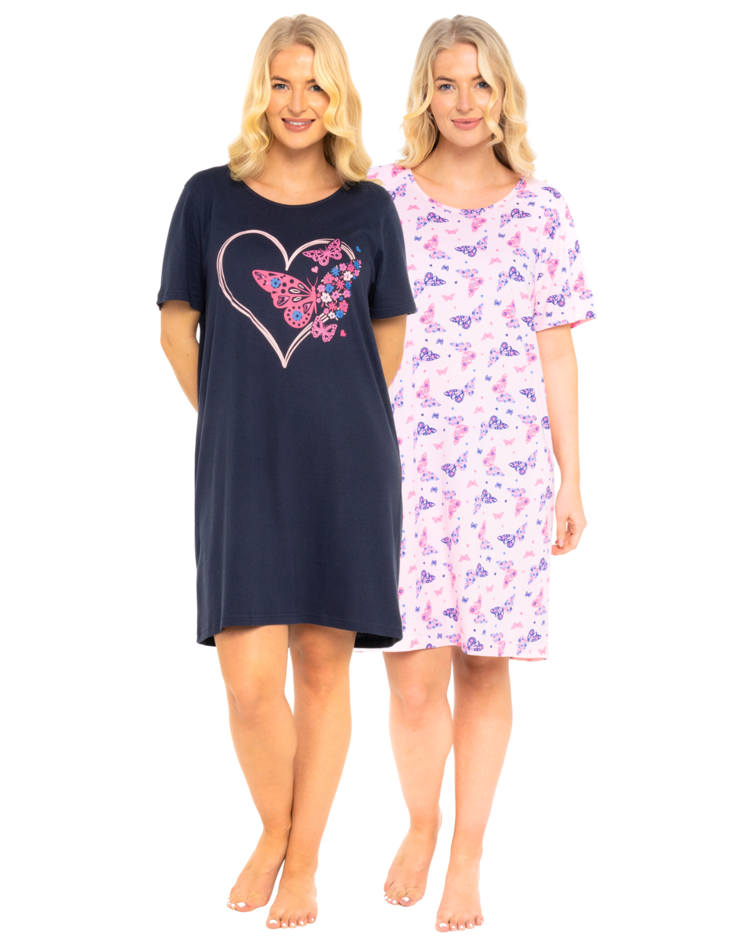 Women's 100% Cotton Pack of 2 Navy Summer Heart Nightshirts