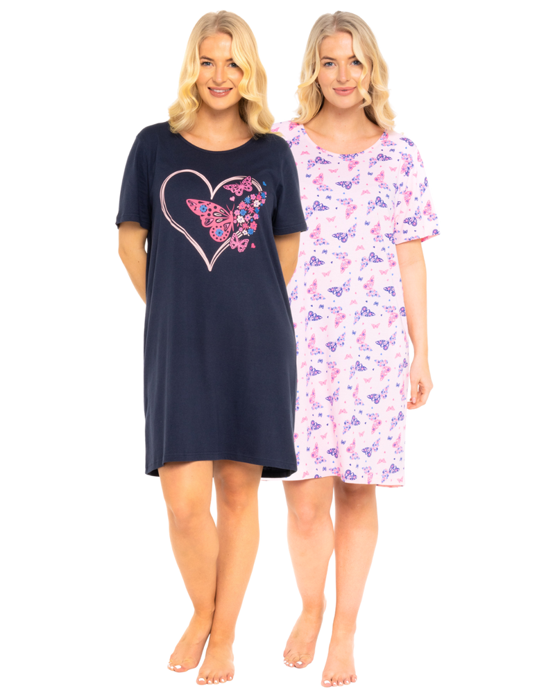 Women's 100% Cotton Pack of 2 Navy Summer Heart Nightshirts
