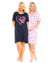 Women's 100% Cotton Pack of 2 Navy Summer Heart Nightshirts