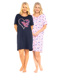 Women's 100% Cotton Pack of 2 Navy Summer Heart Nightshirts
