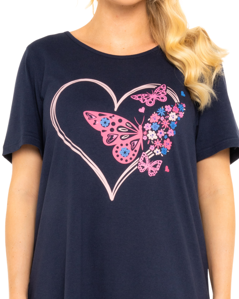 Women's 100% Cotton Pack of 2 Navy Summer Heart Nightshirts